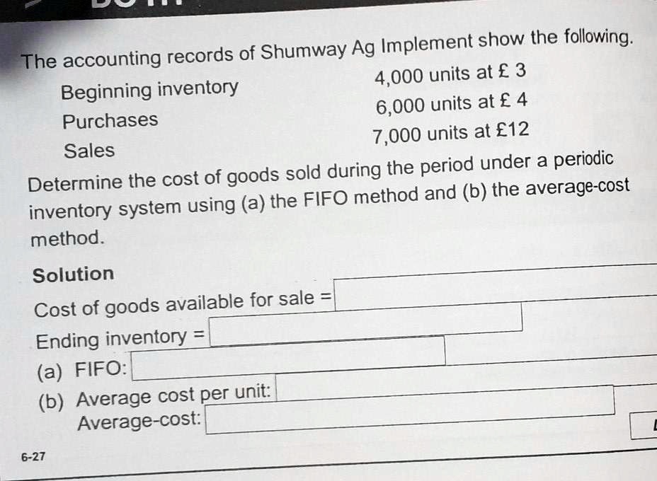 SOLVED The accounting records of Shumway Ag Implement show the following Beginning inventory