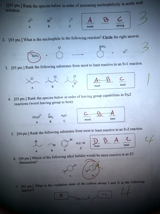 03 pts rank the species below in order of increasing nucleophilicity in ...