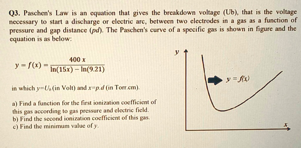 Q3. Paschen's Law is an equation that gives the breakdown voltage (Ub ...