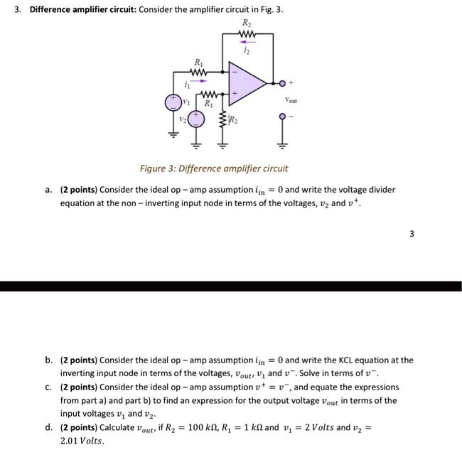 SOLVED Texts 3. Difference amplifier circuit Consider the amplifier