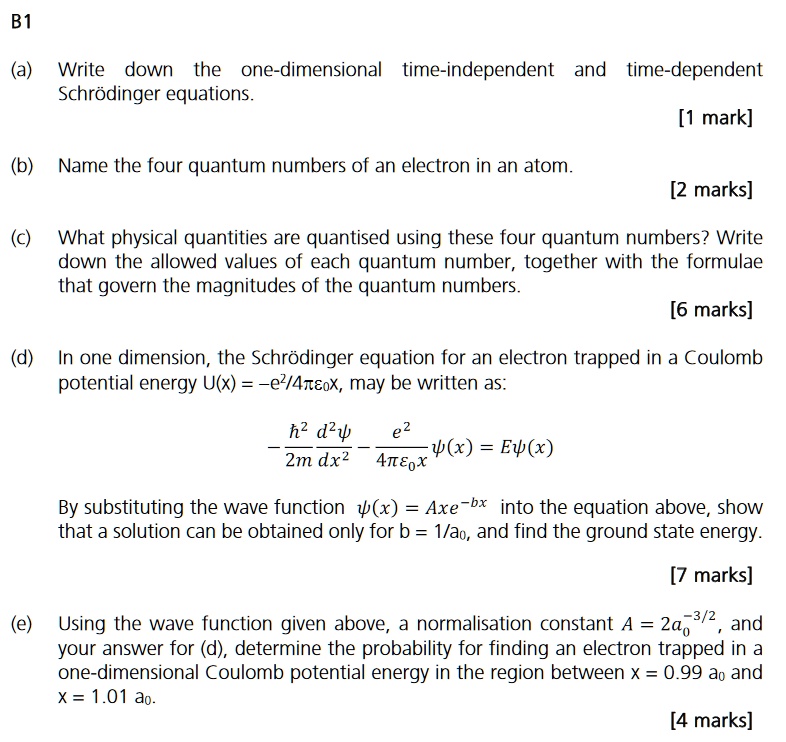 SOLVED: (a) Write down the one-dimensional time-independent and time ...