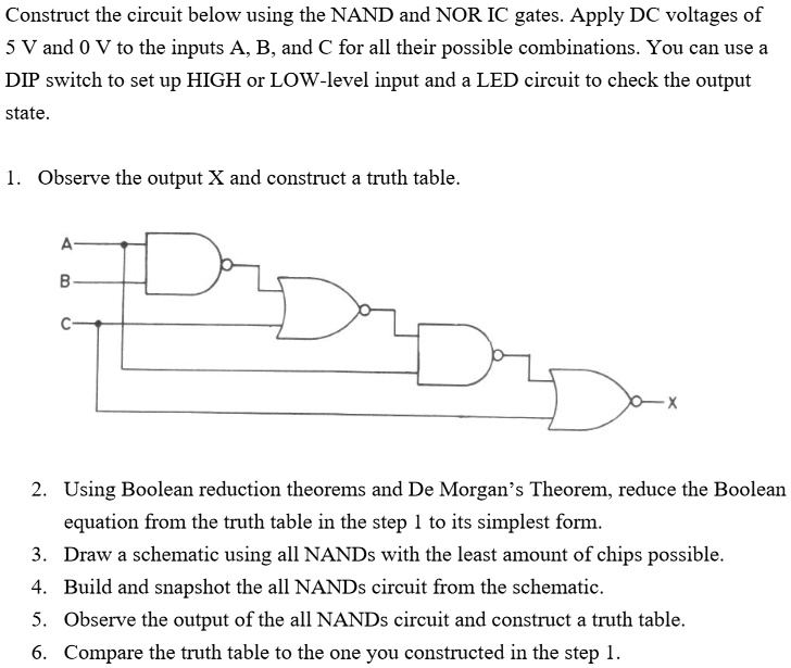 SOLVED: Construct the circuit below using the NAND and NOR IC gates ...