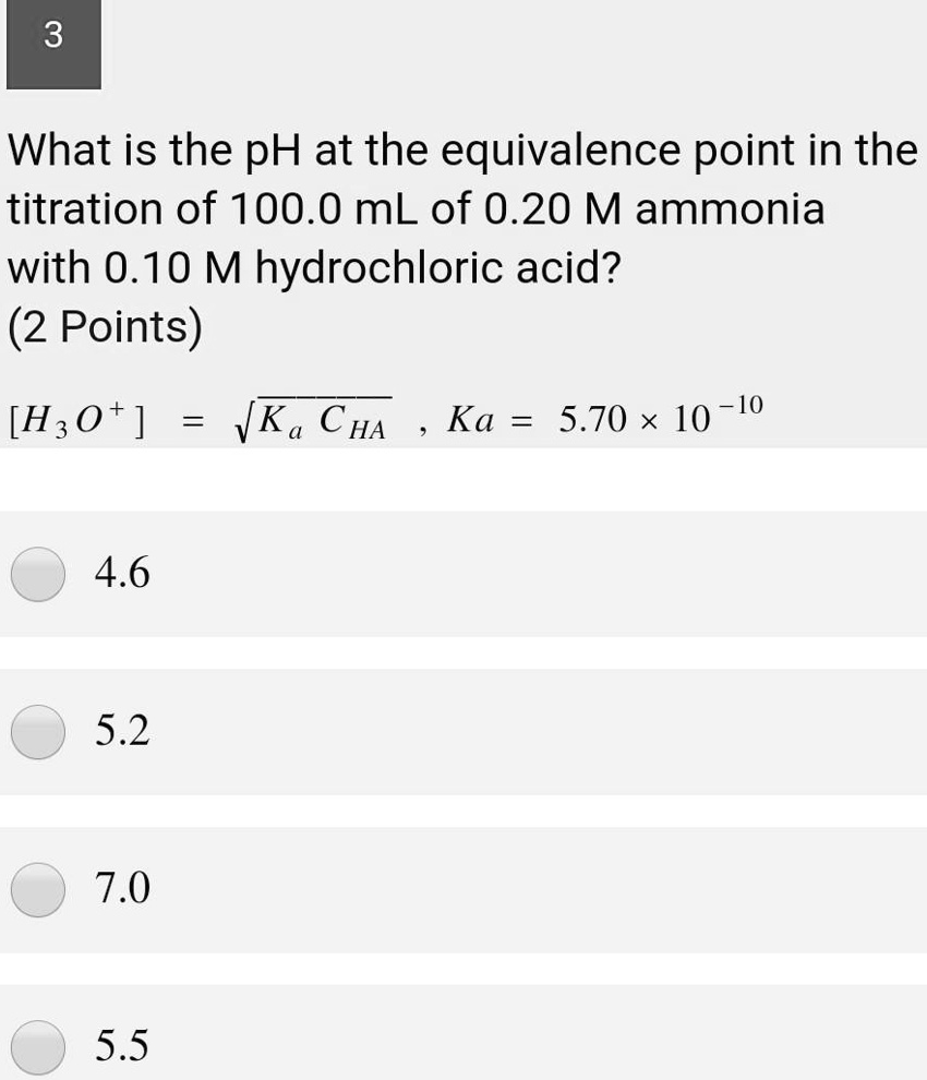 3 what is the ph at the equivalence point in the titration of 1000 ml