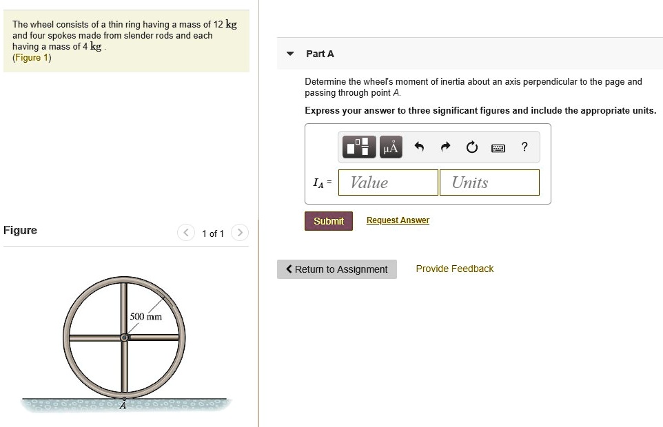 SOLVED: The wheel consists of a thin ring having a mass of 12 kg and ...