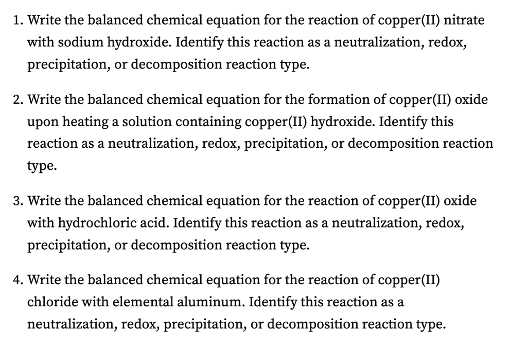 SOLVED 1. Write the balanced chemical equation for the reaction of
