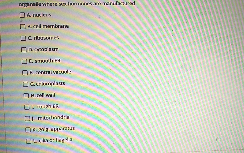 Solved Organelle Where Sex Hormones Are Manufactured A Nucleus B Cell Membrane C Ribosomes D