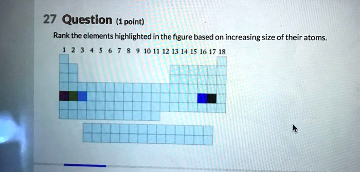 27 Question (1 point) Rank the elements highlighted in the...