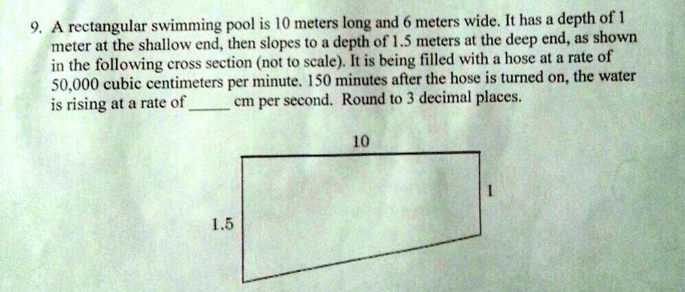 SOLVED: 9. rectangular swimming pool is 10 meters long and 6 meters ...