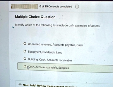 0 of 25 concepts completed multiple choice question identify which of ...