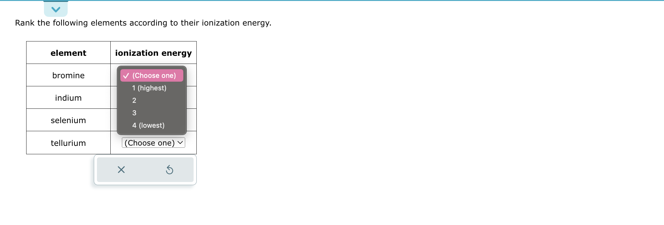SOLVED Rank the following elements according to their ionization