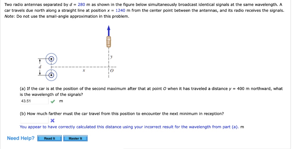 SOLVED Two radio antennas separated by d = 280 m as shown in the
