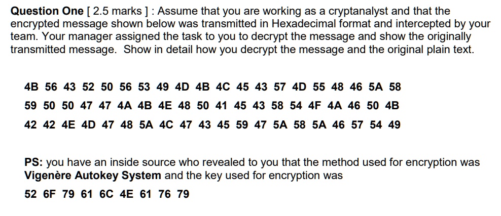 Assume that you are working as a cryptanalyst and that the encrypted ...