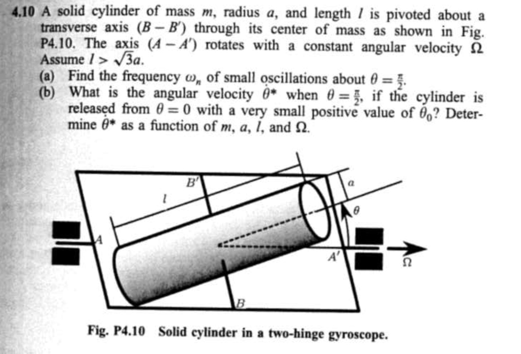 4.10 A Solid Cylinder Of Mass M, Radius A, And Length L Is Pivoted ...