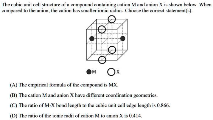 'The cubic unit cell structure of a compound containing cation M and ...