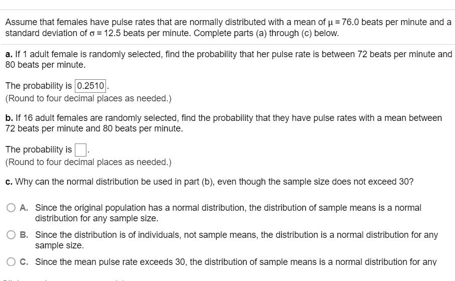 SOLVED: Assume That Females Have Pulse Rates That Are Normally ...