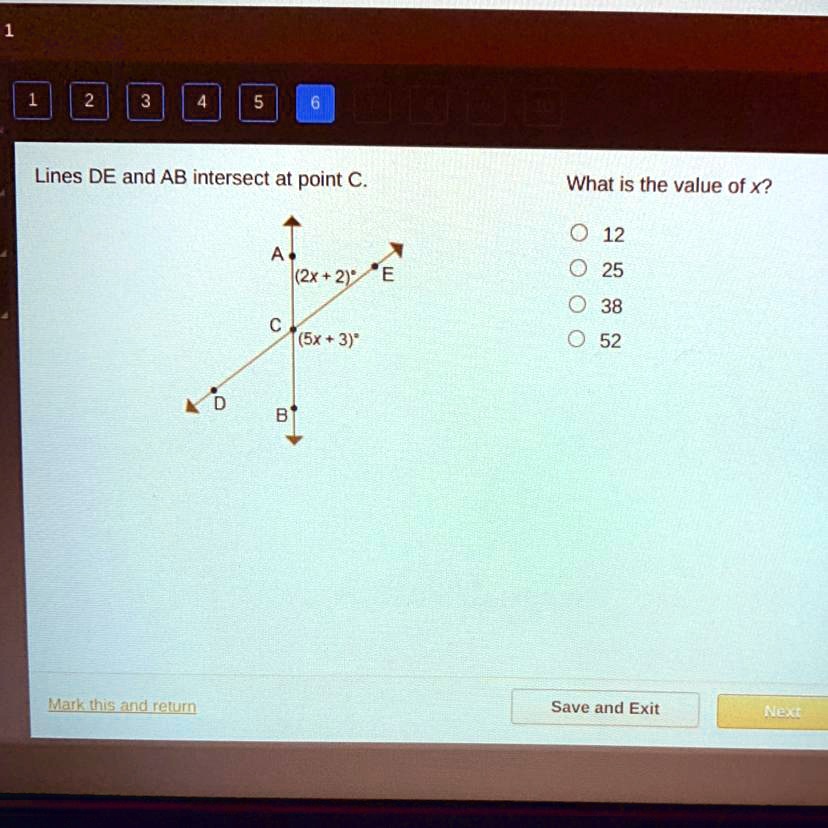 SOLVED Lines DE and AB intersect at point C. What is the value of x