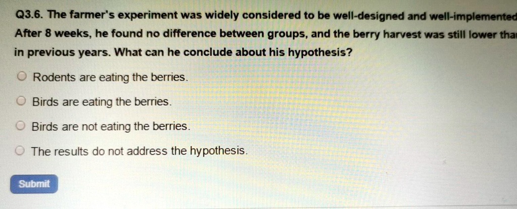 state the question and hypothesis that the farmer posed