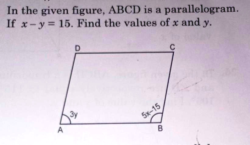 find the value of x and y in the given parallelogram abcd