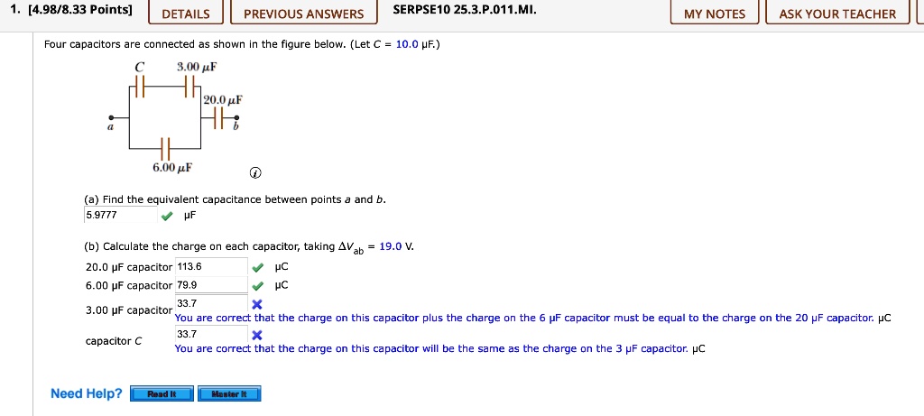 SOLVED: [4.98/8.33 Points] DETAILS PREVIOUS ANSWERS SERPSE1O 25.3.P.O11 ...