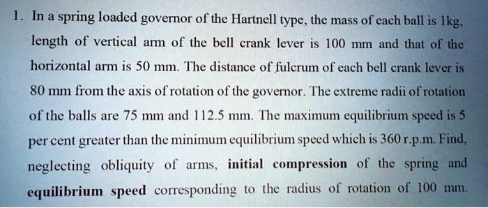 SOLVED: In a spring-loaded governor of the Hartnell type, the mass of ...