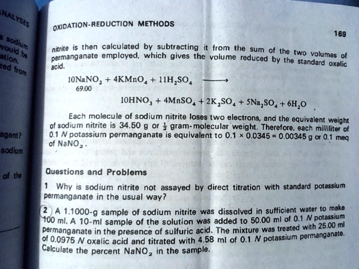 SOLVED Oxidation Reduction Methods 169 Nitrite is then calculated by