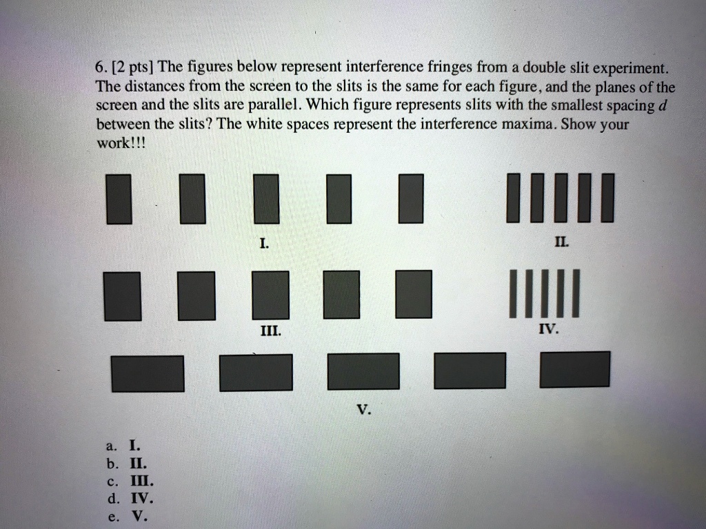 6. [2 pts] The figures below represent interference fringes from a ...