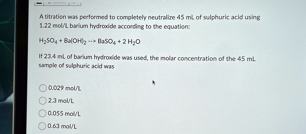 A titration was performed to completely neutralize 45 mL of sulphuric
