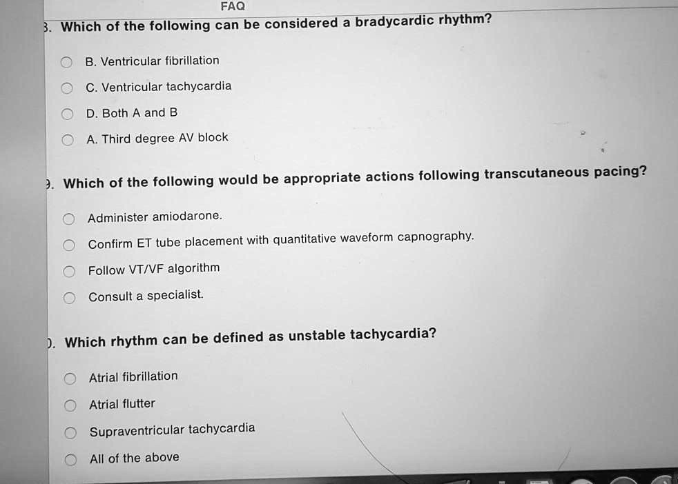 SOLVED: FAQ 1. Ventricular fibrillation 2. Ventricular tachycardia 3