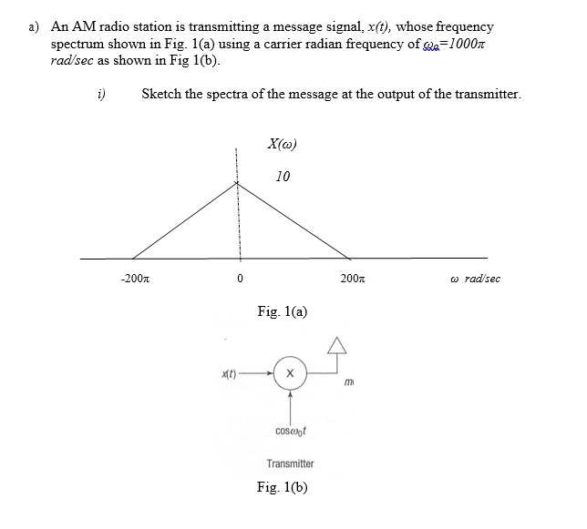 a) An AM radio station is transmitting a message signal, x(t), whose ...