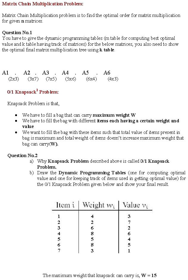 Matrix Chain Multiplication Problem The Matrix Chain Multiplication
