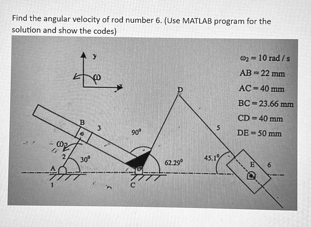 SOLVED: Find the angular velocity of rod number 6 . (Use MATLAB program ...