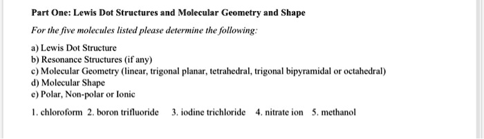 part one lewis dot structures molecular geometry and shape for the five ...