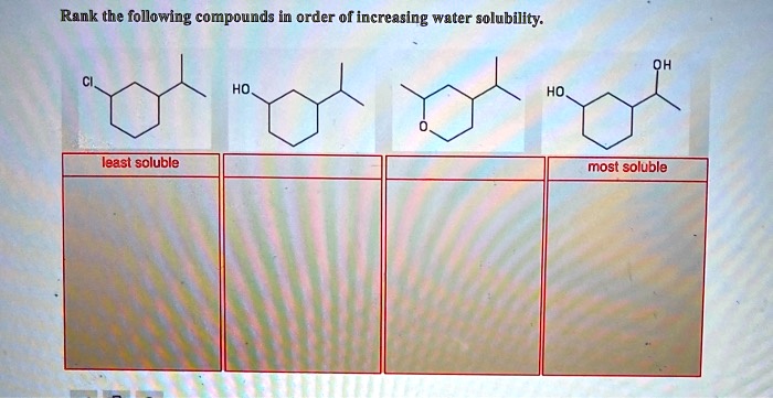 Water Solubility Ranking Rank the following compounds in order of increasing weter...