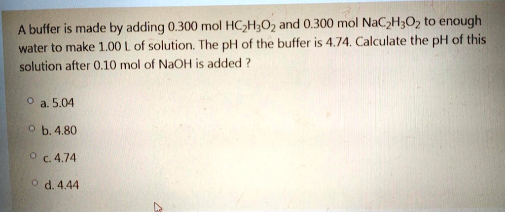 SOLVED: A buffer is made by adding 0.300 mol HClO2 and 0.300 mol NaClO2 ...