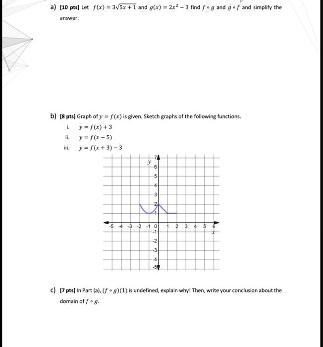 Solved 10 Pts Let F X 3 5r And G X Zr Josmcr Find 0 9 And And Simplify The B 8 Pts Graph Ofy F X Is Given