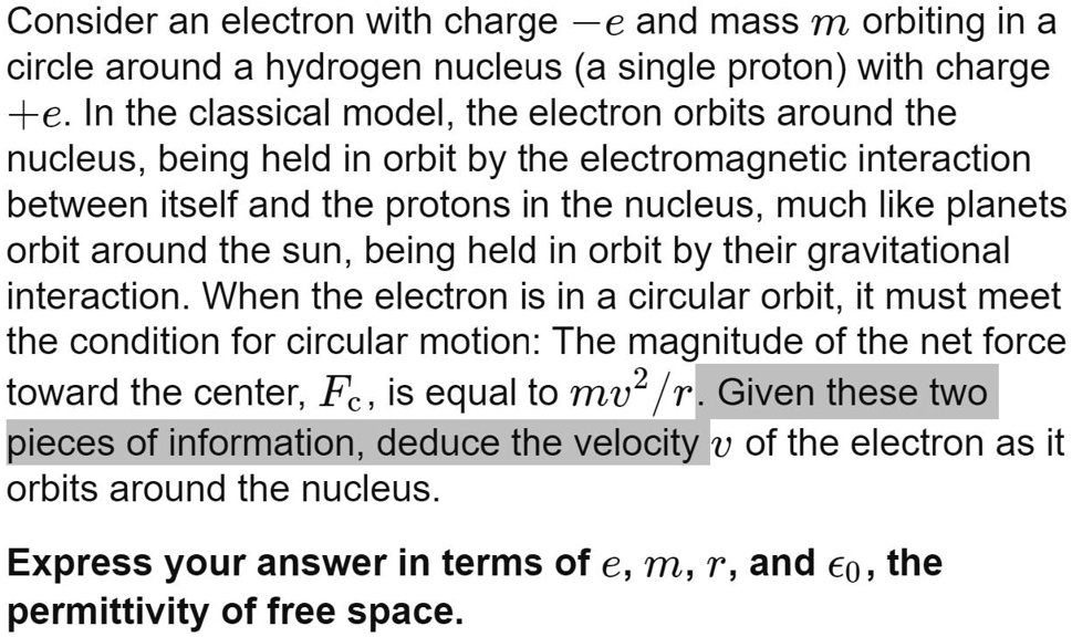 consider an electron with charge e and mass m orbiting in a circle ...