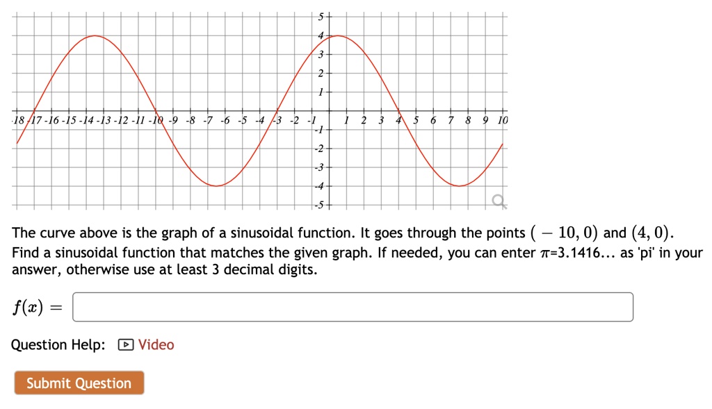 18 717 16 15 14 13 12 11 1q 9 8 7 6 5 773 2 tt 273 45 6 7 8 the curve above is the graph of a sinusoidal function it goes through the points 100 and 40 find a sinusoidal function that matche 43985