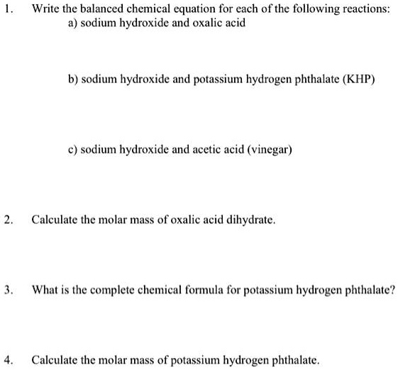 SOLVED: Write the balanced chemical equation for each of the following ...