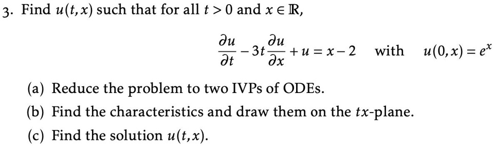 Solved 3 Find U T X Such That For All T 0 And X A R Du Du 3t U X 2 Dt Dx With U O X Ex A Reduce The Problem To Two Ivps Of