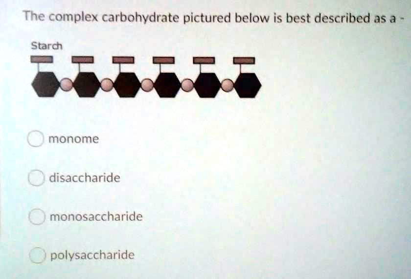 The complex carbohydrate pictured below is best described as a - Starch ...