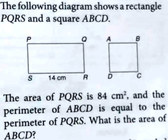 the following diagram shows a rectangle pqrs and a square abcd s 14 cm ...