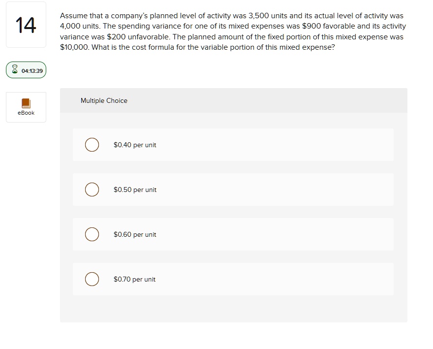 Assume that a company's planned level of activity was 3,500 units and