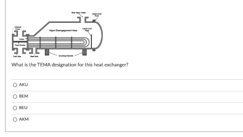 SOLVED: What is the TEMA designation for this heat exchanger? O AKU O BEM O  BEU O AKM