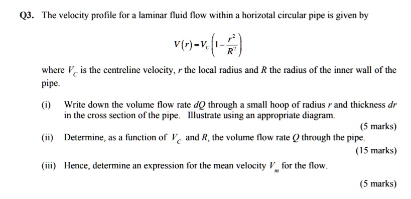 Q3. The velocity profile for a laminar fluid flow within a horizotal ...