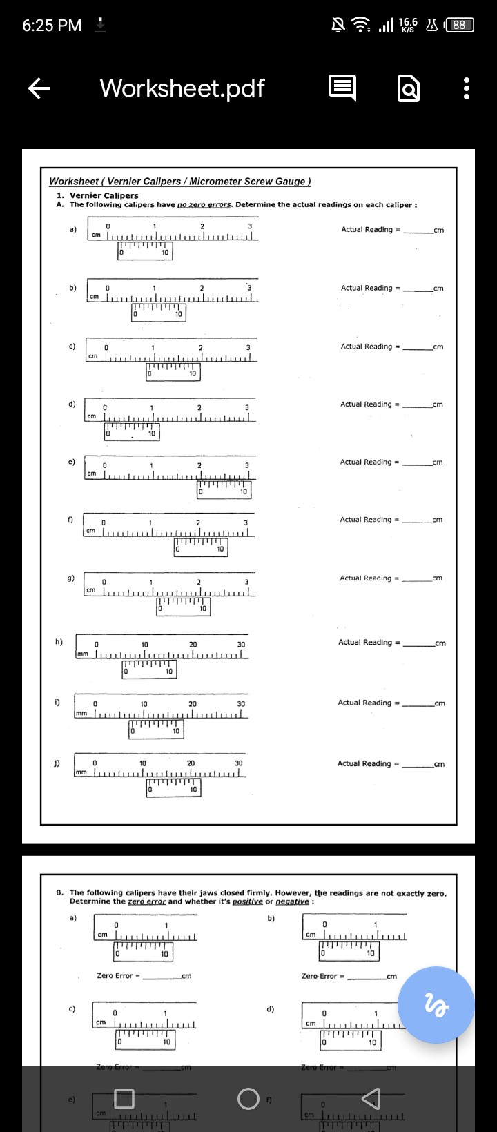 625 PM ? Worksheet.pdf Worksheet (Vernier Calipers / Micrometer Screw
