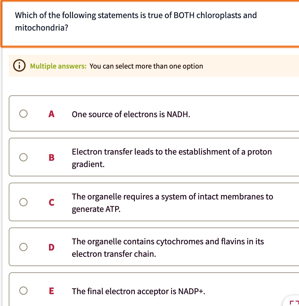 Select All Of The True Statements Regarding Mitochondria. SOLVED: Which ofthe following statements is true of BOTH chloroplasts