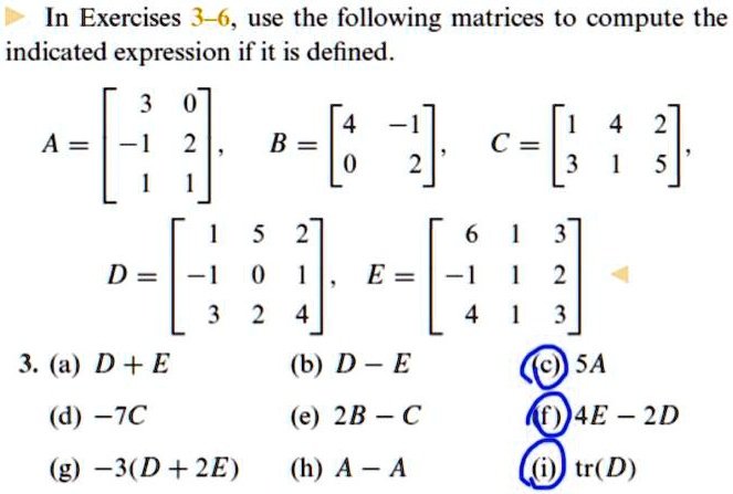 in exercises 3 6 use the following matrices to compute the indicated ...