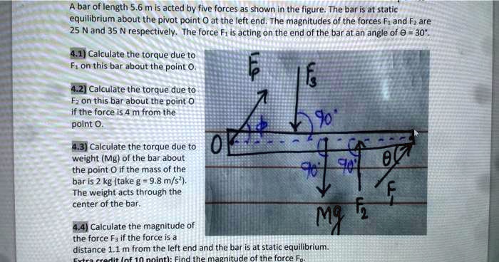 bar of length 56 m is acted by five forces a5 shown in the figure the ...