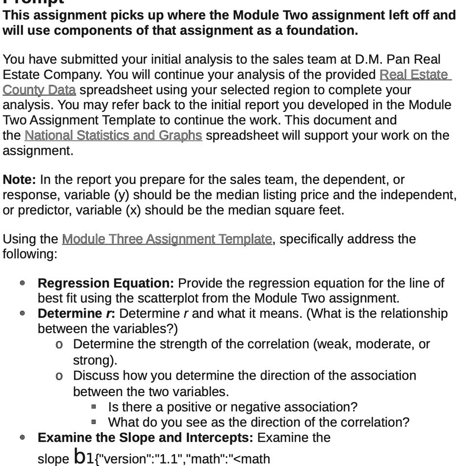 This assignment picks up where the Module Two assignment left off and ...