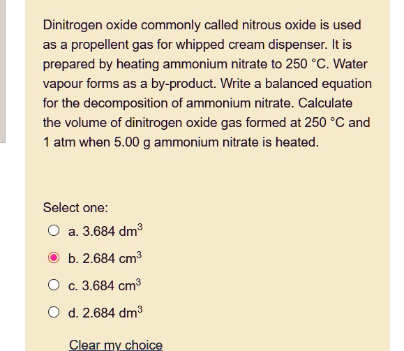 SOLVED Dinitrogen oxide commonly called nitrous oxide is used as a